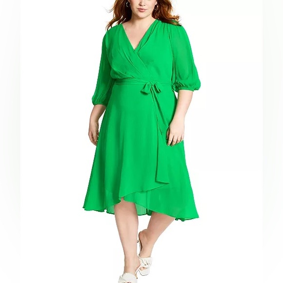 DKNY Emerald Green Wrap Midi Dress NWT Size 16 MSRP $129 DKNY Emerald Green Wrap Midi Dress NWT Size 16 MSRP $129